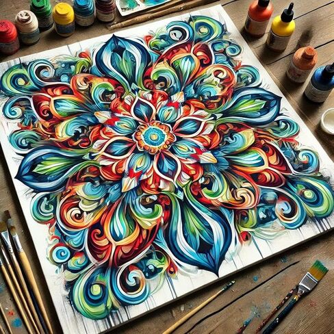 ColourMost's Original Paint by Numbers Kits-Serenity Mandalas-Mountain #01 (Round, Diameter 40cm/16) Includes Paints, Canvas, and Brushes (Unframed Canvas) in Saudi Arabia
