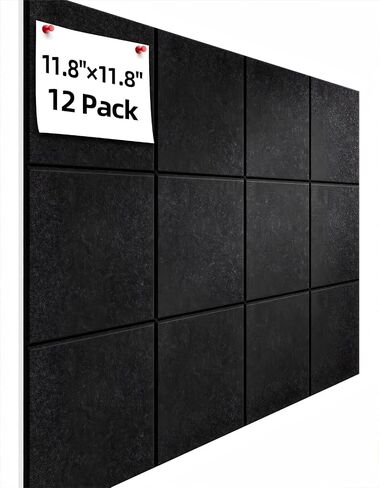 Large Cork Board for Walls – 47"x35" Bulletin Board, 12-Pack Black Felt Wall Tiles with Strong Adhesive for Office Pin Board Ideal for Home, Office, and Dartboard Wall Protection in Saudi Arabia