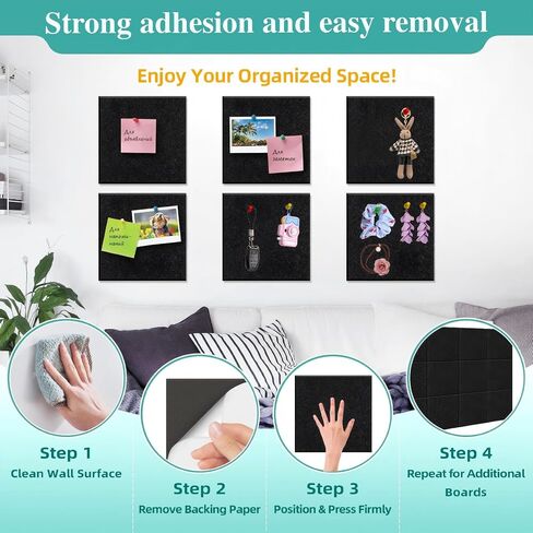Large Cork Board for Walls – 47"x35" Bulletin Board, 12-Pack Black Felt Wall Tiles with Strong Adhesive for Office Pin Board Ideal for Home, Office, and Dartboard Wall Protection in Saudi Arabia