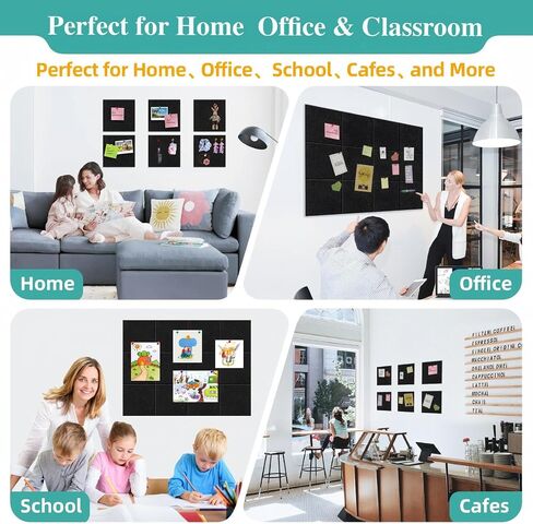 Large Cork Board for Walls – 47"x35" Bulletin Board, 12-Pack Black Felt Wall Tiles with Strong Adhesive for Office Pin Board Ideal for Home, Office, and Dartboard Wall Protection in Saudi Arabia