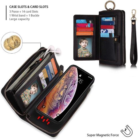 LITOU AIFENGCASE Phone Case Compatible with iPhone 12/iPhone 12 Pro,Wallet Case for Women Men,Wristlets Clutch Zipper Leather Pouch Wallet Flip Case Card Holder Magnetic Detachable Back Cover,RG in Kuwait