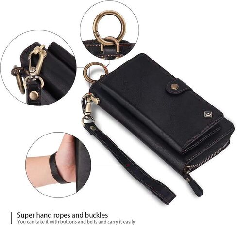 LITOU AIFENGCASE Phone Case Compatible with iPhone 12/iPhone 12 Pro,Wallet Case for Women Men,Wristlets Clutch Zipper Leather Pouch Wallet Flip Case Card Holder Magnetic Detachable Back Cover,RG in Kuwait