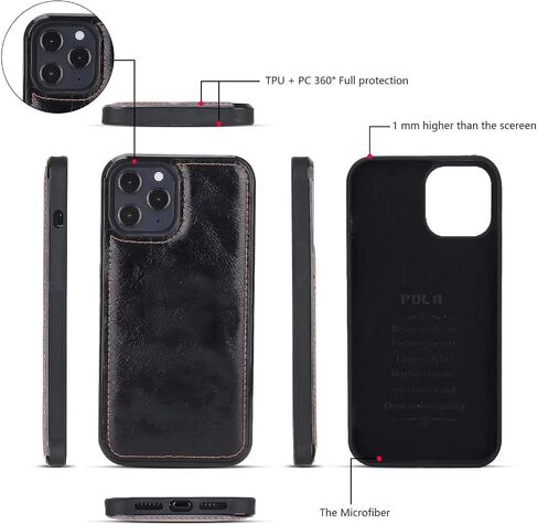 LITOU AIFENGCASE Phone Case Compatible with iPhone 12/iPhone 12 Pro,Wallet Case for Women Men,Wristlets Clutch Zipper Leather Pouch Wallet Flip Case Card Holder Magnetic Detachable Back Cover,RG in Kuwait