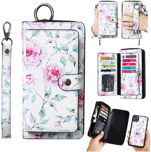 LITOU AIFENGCASE Phone Case Compatible with iPhone 12/iPhone 12 Pro,Wallet Case for Women Men,Wristlets Clutch Zipper Leather Pouch Wallet Flip Case Card Holder Magnetic Detachable Back Cover,RG in Kuwait