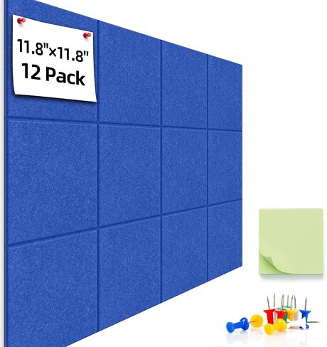 Large Cork Board for Walls – 47"x35" Bulletin Board, 12-Pack Black Felt Wall Tiles with Strong Adhesive for Office Pin Board Ideal for Home, Office, and Dartboard Wall Protection in Saudi Arabia