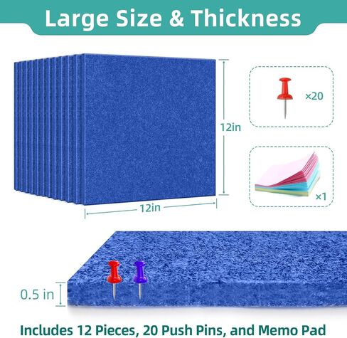 Large Cork Board for Walls – 47"x35" Bulletin Board, 12-Pack Black Felt Wall Tiles with Strong Adhesive for Office Pin Board Ideal for Home, Office, and Dartboard Wall Protection in Saudi Arabia