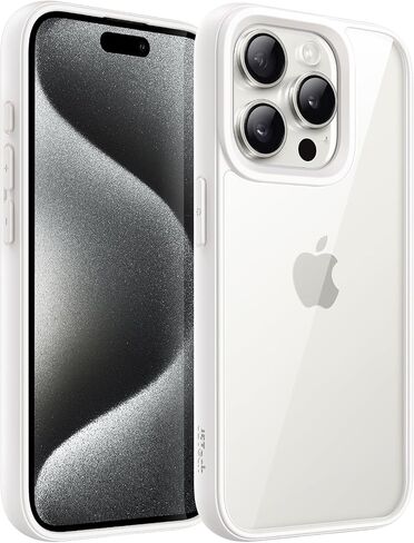 JETech Case for iPhone 15 Pro 6.1-Inch, Shockproof Phone Bumper Cover, Solid Color Matte TPU Frame, Anti-Scratch Clear Back (Natural Titanium) in Kuwait