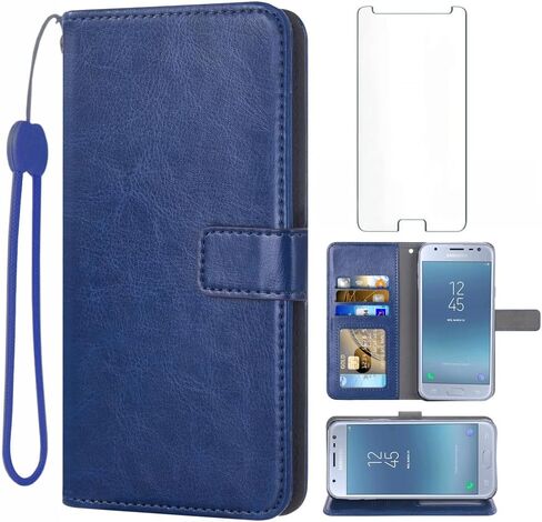 Asuwish Compatible with Samsung Galaxy J3 Orbit J 3 Star 2018 3J Achieve Wallet Case Tempered Glass Screen Protector Flip Card Holder Phone Cases for Glaxay J3V V 3rd Gen SM J337A J337V J337 Brown in Saudi Arabia