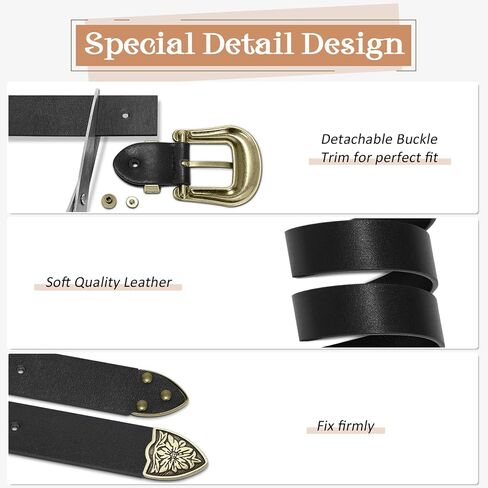 WHIPPY Vintage Western Leather Belt for Women Double Buckle Retro Cowgirl Waist Belts for Jeans Pants and Dresses Black in Kuwait