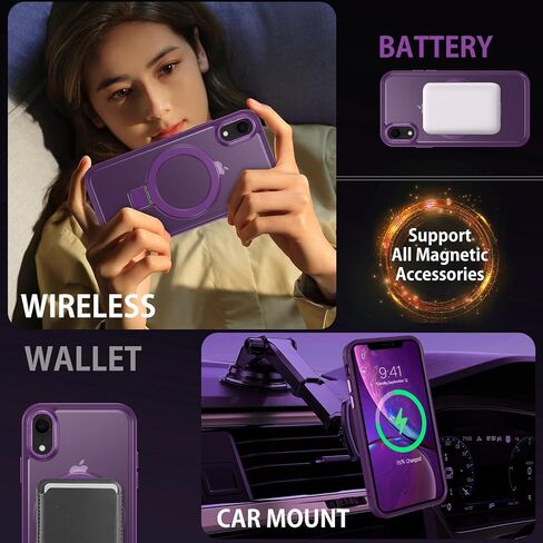 Duedue for iPhone XR Case Magnetic مع حامل الحلقة [متوافق مع Magsafe] ، غلاف واقٍ كامل للوقاية من الجسم. in Kuwait