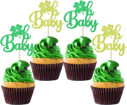 Gyufise 24Pcs Lucky One Cupcake Topper St. Patrick 1st Birthday Cupcake Decoration for Girls Lucky Charm Bday Decor Shamrocks theme Irish Day Baby Shower 1s Anniversary Supplies in Saudi Arabia