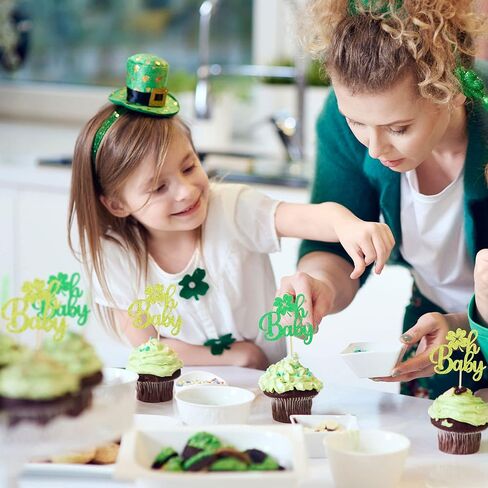 Gyufise 24Pcs Lucky One Cupcake Topper St. Patrick 1st Birthday Cupcake Decoration for Girls Lucky Charm Bday Decor Shamrocks theme Irish Day Baby Shower 1s Anniversary Supplies in Saudi Arabia