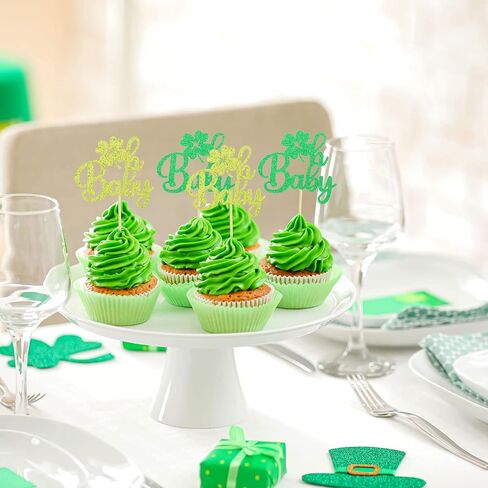 Gyufise 24Pcs Lucky One Cupcake Topper St. Patrick 1st Birthday Cupcake Decoration for Girls Lucky Charm Bday Decor Shamrocks theme Irish Day Baby Shower 1s Anniversary Supplies in Saudi Arabia
