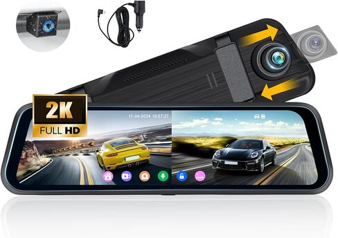 2K Mirror Dash Cam, 9.66 Inch 3 Channel Front Rear Inside View Mirror Camera Triple Mirror Dash Cam Night Vision,G-Sensor,Parking Assistance,APP Control,24H Parking Monitor,Waterproof Backup Camera in Kuwait