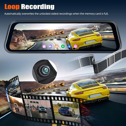 2K Mirror Dash Cam, 9.66 Inch 3 Channel Front Rear Inside View Mirror Camera Triple Mirror Dash Cam Night Vision,G-Sensor,Parking Assistance,APP Control,24H Parking Monitor,Waterproof Backup Camera in Kuwait