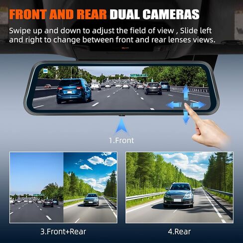 2K Mirror Dash Cam, 9.66 Inch 3 Channel Front Rear Inside View Mirror Camera Triple Mirror Dash Cam Night Vision,G-Sensor,Parking Assistance,APP Control,24H Parking Monitor,Waterproof Backup Camera in Kuwait