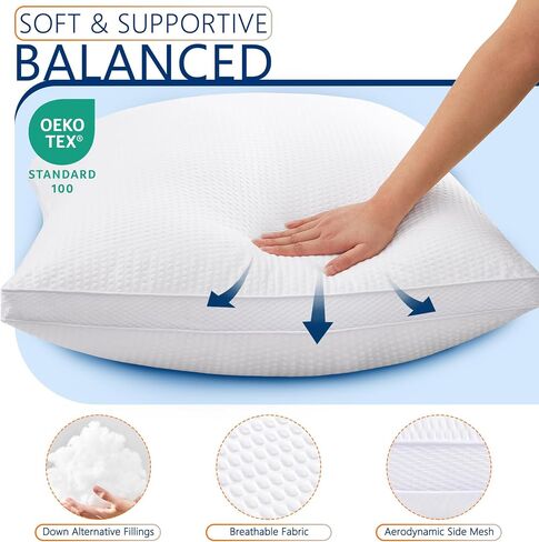 18x18 Pillows Inserts Set of 2 with Cooling Side Mesh, Solid Supportive Decorative Pillow Inserts for Couch, Sofa or Bed with Premium Down Alternative Filled in Saudi Arabia