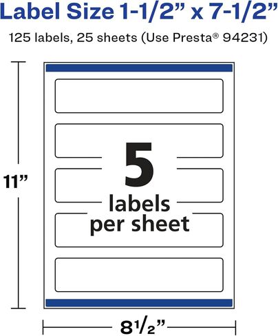 Avery Glossy White Rectangle Labels with Sure Feed, 1.5" x 7.5", 125 Glossy White Labels, Print-to-The-Edge, Permanent Label Adhesive, Laser/Inkjet Printable Labels in Saudi Arabia