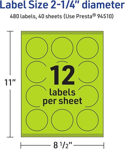 Avery Printable Round Labels with Sure Feed Technology, 2-1/4" Diameter, Bright Green Labels, Print-to-The-Edge, Laser/Inkjet, 120 Total, Great for Stickers and Candle Labels in Saudi Arabia