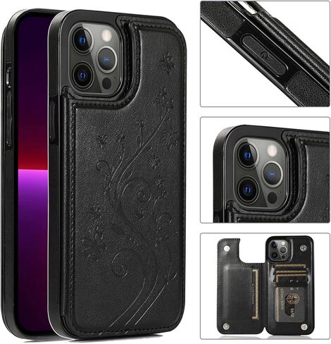Phone Case for iPhone 13 Pro Max 2021 6.7 inch with Tempered Glass Screen Protector Card Holder Wallet Cover Stand Flip Leather Cell iPhone13promax 5G i Phone13Max Plus iPhone13 ProMax Cases Purple in Kuwait