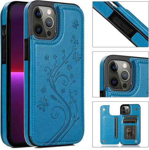 Phone Case for iPhone 13 Pro Max 2021 6.7 inch with Tempered Glass Screen Protector Card Holder Wallet Cover Stand Flip Leather Cell iPhone13promax 5G i Phone13Max Plus iPhone13 ProMax Cases Purple in Kuwait