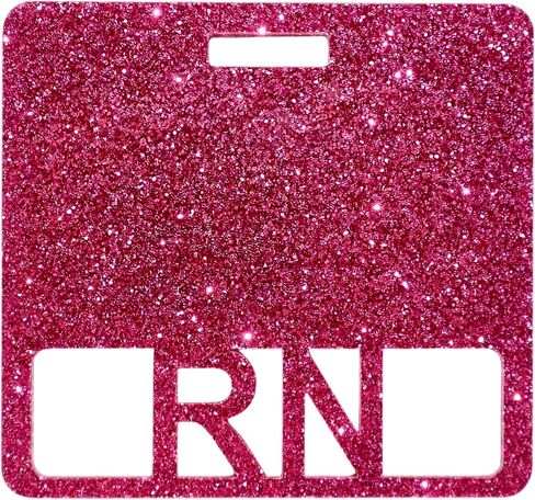 Glitter Registered Nurse RN Badge Buddy, Square ID Card Tag, 3.375 x 3.15 inches, Medical Worker Badge Hodler Multiple Colors Available (Pink Glitter) in Kuwait