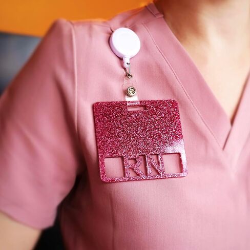 Glitter Registered Nurse RN Badge Buddy, Square ID Card Tag, 3.375 x 3.15 inches, Medical Worker Badge Hodler Multiple Colors Available (Pink Glitter) in Kuwait
