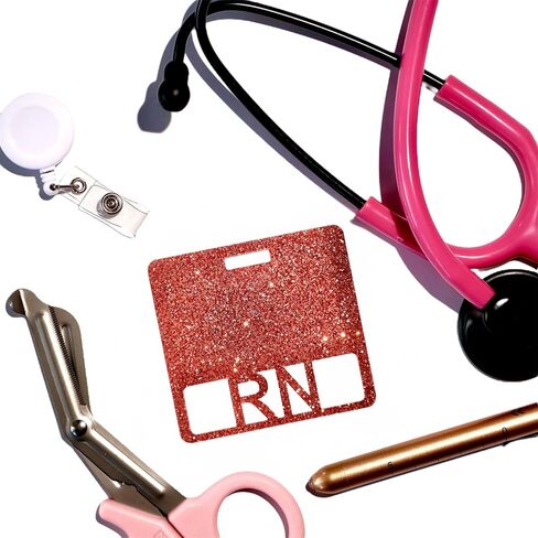 Glitter Registered Nurse RN Badge Buddy, Square ID Card Tag, 3.375 x 3.15 inches, Medical Worker Badge Hodler Multiple Colors Available (Pink Glitter) in Kuwait