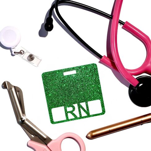 Glitter Registered Nurse RN Badge Buddy, Square ID Card Tag, 3.375 x 3.15 inches, Medical Worker Badge Hodler Multiple Colors Available (Pink Glitter) in Kuwait