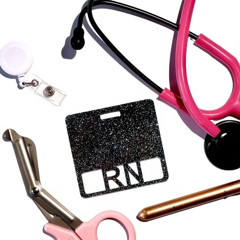 Glitter Registered Nurse RN Badge Buddy, Square ID Card Tag, 3.375 x 3.15 inches, Medical Worker Badge Hodler Multiple Colors Available (Pink Glitter) in Kuwait