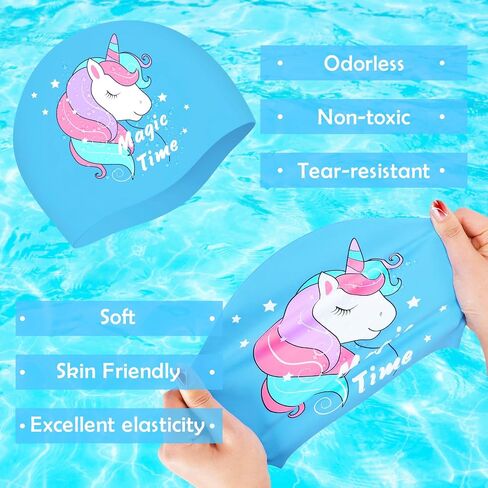 Kids Swim Caps for Girls (Age 2-6), Durable Waterproof Silicone Swimming Cap for Short Hair with Swimming Goggles, Ear Plug and Nose Clip in Saudi Arabia