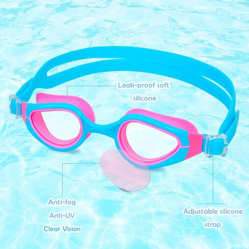 Kids Swim Caps for Girls (Age 2-6), Durable Waterproof Silicone Swimming Cap for Short Hair with Swimming Goggles, Ear Plug and Nose Clip in Saudi Arabia