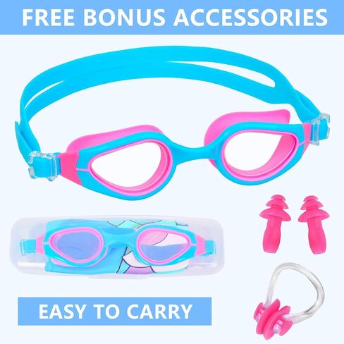 Kids Swim Caps for Girls (Age 2-6), Durable Waterproof Silicone Swimming Cap for Short Hair with Swimming Goggles, Ear Plug and Nose Clip in Saudi Arabia