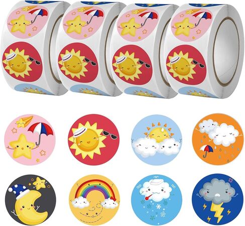 2000Pcs Weather Face Stickers for Kids Reward, 4 Rolls Classroom Incentive Decal for Behavior Chart, School Classroom Student Teacher Supplies（8 Designs， 1 Inch） in Kuwait