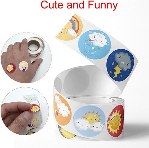 2000Pcs Weather Face Stickers for Kids Reward, 4 Rolls Classroom Incentive Decal for Behavior Chart, School Classroom Student Teacher Supplies（8 Designs， 1 Inch） in Kuwait
