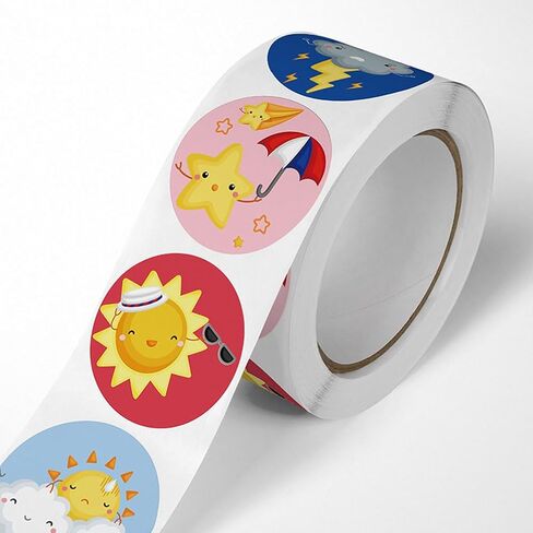 2000Pcs Weather Face Stickers for Kids Reward, 4 Rolls Classroom Incentive Decal for Behavior Chart, School Classroom Student Teacher Supplies（8 Designs， 1 Inch） in Kuwait