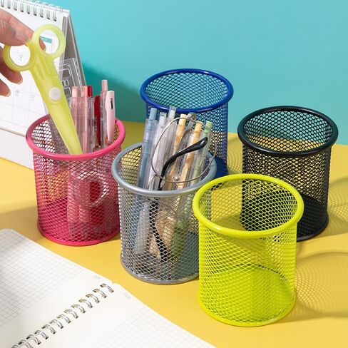AKOAK 1 Count Desktop Pen Holder, Creative Grid Metal Pen Holder, Round Desktop Accessory and Workspace Organizer for Home, School and Office (Silver) in Saudi Arabia