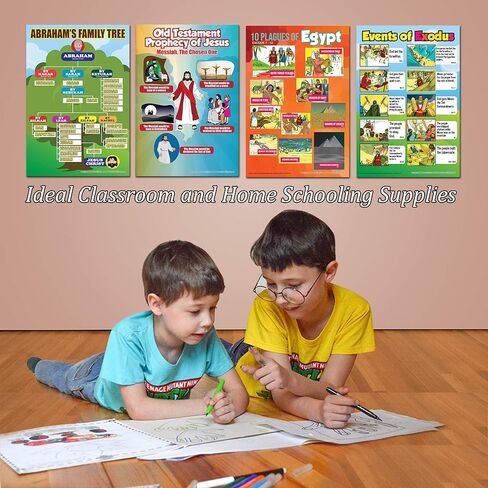 NewEights Old Testament Bible Knowledge for Kids Series 2 Learning Posters (6-Pack) - School Learning Educational Teaching Device - Home Classroom Daycare Wall Chart Teachers in Kuwait