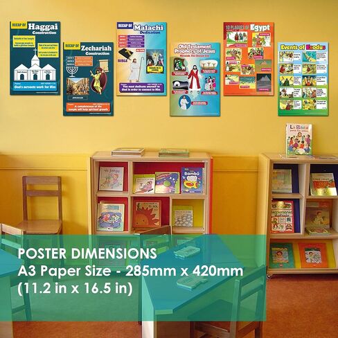 NewEights Old Testament Bible Knowledge for Kids Series 2 Learning Posters (6-Pack) - School Learning Educational Teaching Device - Home Classroom Daycare Wall Chart Teachers in Kuwait