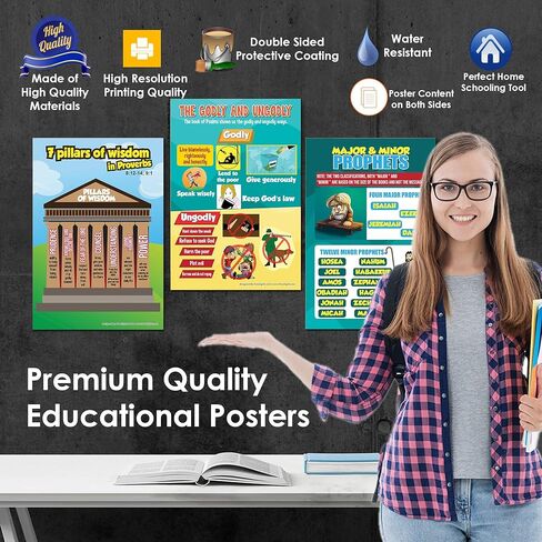 NewEights Old Testament Bible Knowledge for Kids Series 2 Learning Posters (6-Pack) - School Learning Educational Teaching Device - Home Classroom Daycare Wall Chart Teachers in Kuwait
