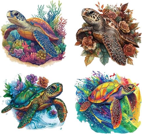 arricraft 4 Pcs Sea Turtle Iron on Decals Patches, 4 Sizes Iron on Stickers Coral, Roses, Flowers, Waves Heat Transfer Stickers Plastic Washable Patches for DIY Clothes Decor Backpacks Cover in Saudi Arabia