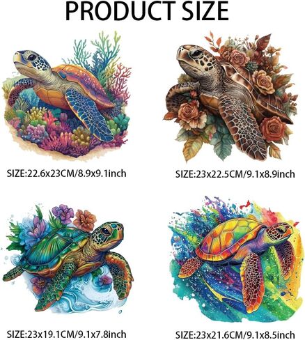 arricraft 4 Pcs Sea Turtle Iron on Decals Patches, 4 Sizes Iron on Stickers Coral, Roses, Flowers, Waves Heat Transfer Stickers Plastic Washable Patches for DIY Clothes Decor Backpacks Cover in Saudi Arabia