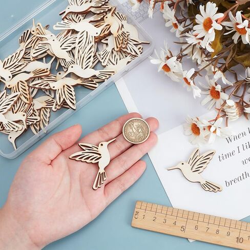 PH Pandahall 50pcs سحر الطيور الخشبية غير المكتملة حرفة الطيور الخشبية الطبيعية الفارغة سحر الحيوانات ، 2.1x1.7 بوصة القطع شريحة معلقة الزخارف الطيور ل DIY الحرف حلق الأساور القلادة in Saudi Arabia