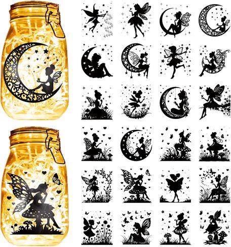 CREATCABIN 24Pcs Christmas Decals Silhouettes Mason Jar Decor Snowman Tree Flower Laser Silhouette Cutouts for Jars Wall Window Scrapbook Decoration Supplies DIY Crafts Black 3.9x3.5Inch(No Sticker) in Saudi Arabia