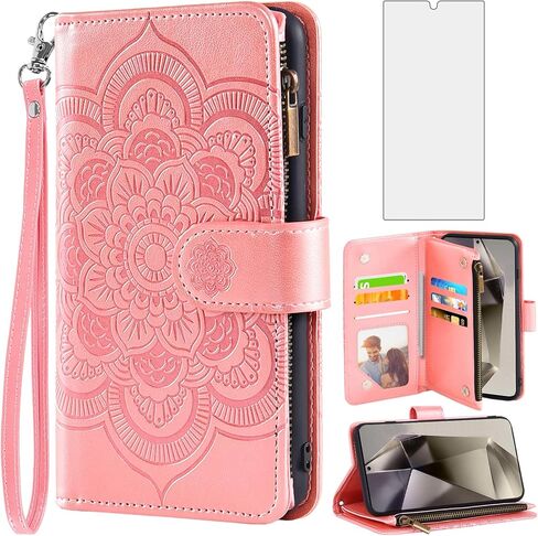Asuwish Phone Case for Samsung Galaxy S24 Ultra 5G Wallet Cover with Tempered Glass Screen Protector and Flower Flip Credit Card Holder Stand Cell Accessories S24Ultra 24S S 24 24Ultra Women Men Green in Kuwait