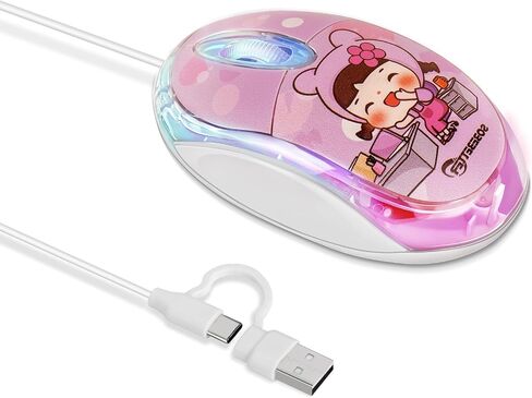 Elec Space USB Type-C Mouse-الماوس السلكي اللطيف والمحمول مع LED 7 ألوان ، نقرات صامتة ، تصميم صغير للكمبيوتر المحمول ، MacBook Pro ، Android Tablets (Blue) in Kuwait