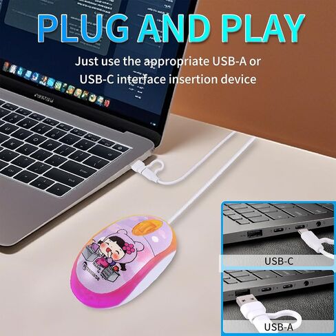 Elec Space USB Type-C Mouse-الماوس السلكي اللطيف والمحمول مع LED 7 ألوان ، نقرات صامتة ، تصميم صغير للكمبيوتر المحمول ، MacBook Pro ، Android Tablets (Blue) in Kuwait