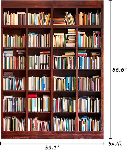 AOFOTO 3x5ft Bookshelf Background Bookcase Photography Backdrop for Video Recording Library Book Store Adult Student Portrait Meeting Video Call Conference Photo Studio Props Vinyl Drape Wallpaper in Kuwait