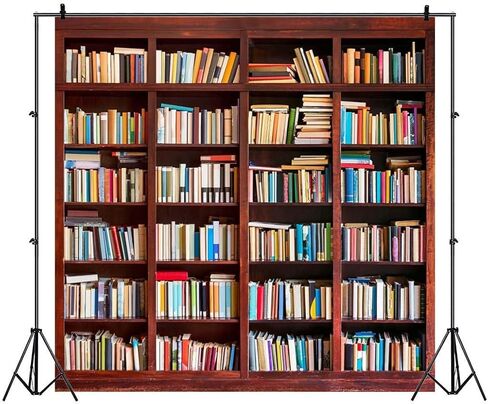 AOFOTO 3x5ft Bookshelf Background Bookcase Photography Backdrop for Video Recording Library Book Store Adult Student Portrait Meeting Video Call Conference Photo Studio Props Vinyl Drape Wallpaper in Kuwait
