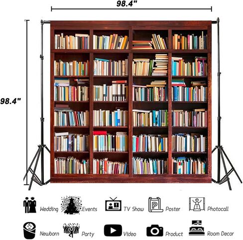 AOFOTO 3x5ft Bookshelf Background Bookcase Photography Backdrop for Video Recording Library Book Store Adult Student Portrait Meeting Video Call Conference Photo Studio Props Vinyl Drape Wallpaper in Kuwait